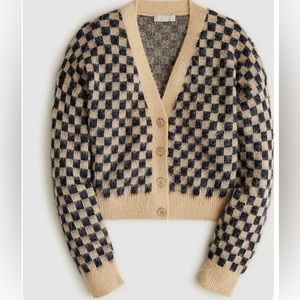 Good Condition - J CREW Checkered V-neck cardigan sweater in brushed yarn - SM
